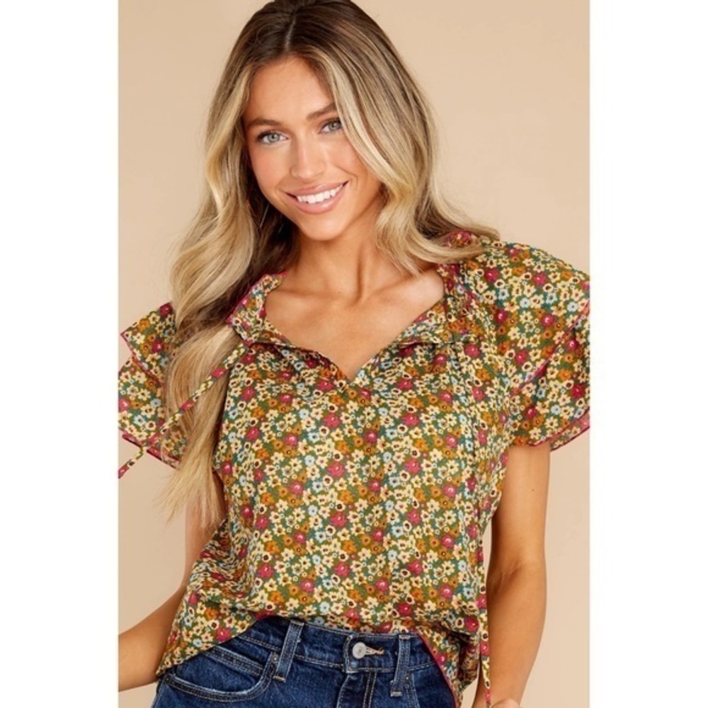 Olivia James The Label Astrid Prairie Moss Blouse Medium